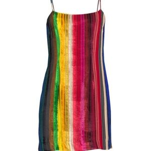 Milly Rainbow Stripe Velvet Slip Dress